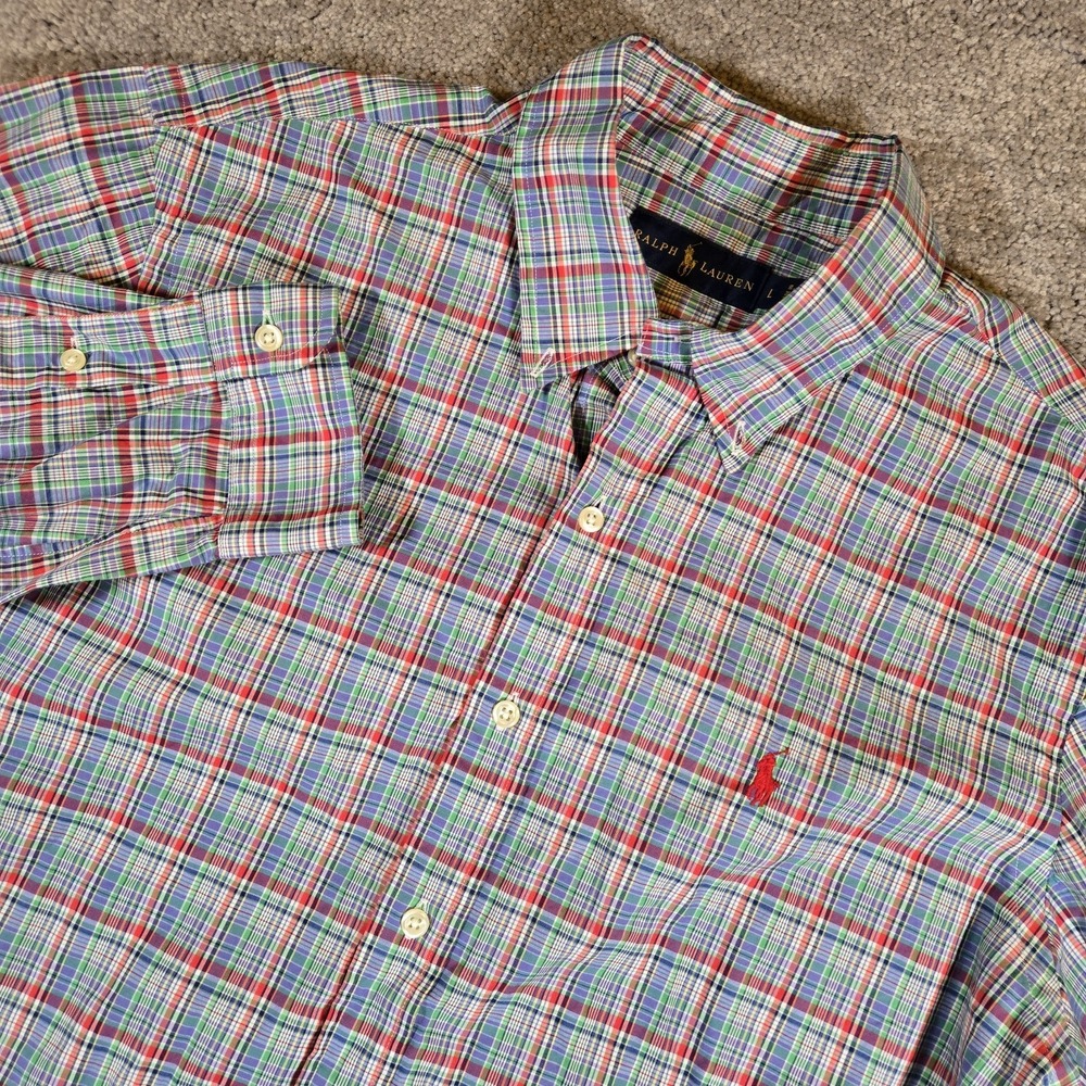 Polo Ralph Lauren Mens Large Blue Plaid Long Sleeve Pony Logo